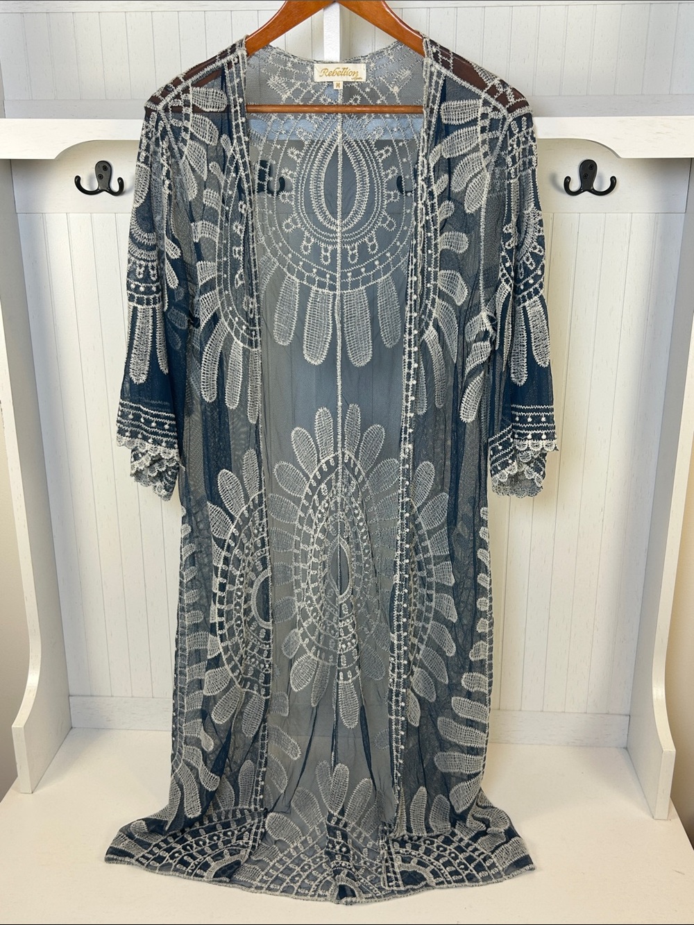 Rebellion Again Sheer Lace Maxi Kimono Duster M Boho Fairy
